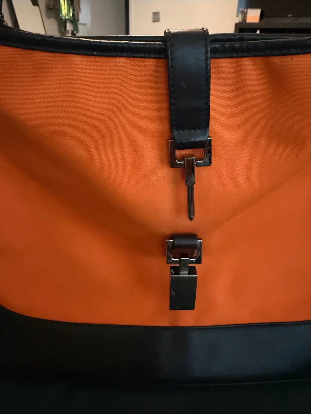 Gucci Jackie Orange and Black Shoulder Bag with Silver Buckle